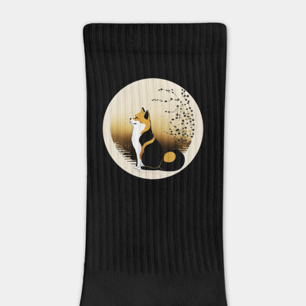 Shiba Inu Dog, Japanese Art, Full moon by logiamerch