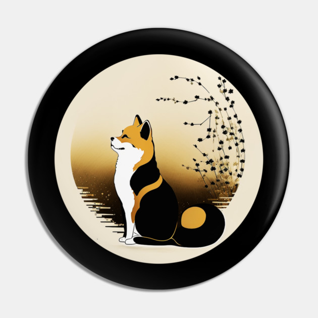 Shiba Inu Dog, Japanese Art, Full moon Pin by logiamerch