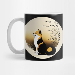 Shiba Inu Dog, Japanese Art, Full moon Mug