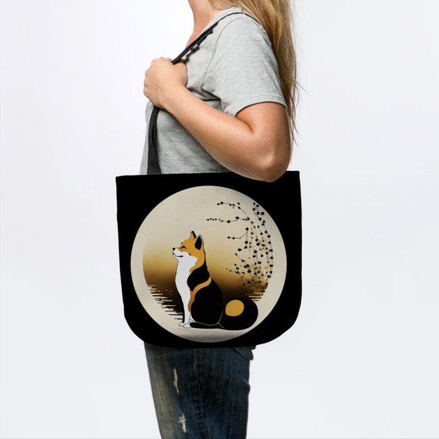 Shiba Inu Dog, Japanese Art, Full moon by logiamerch