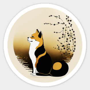 Shiba Inu Dog, Japanese Art, Full moon Sticker