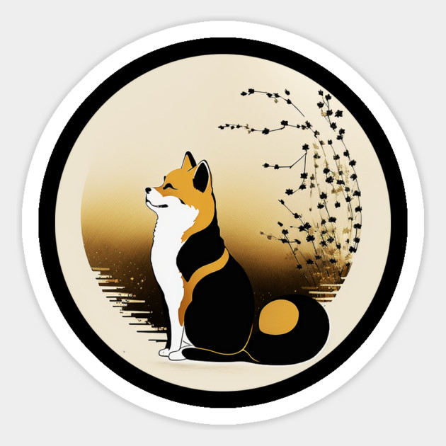 Shiba Inu Dog, Japanese Art, Full moon Magnet by logiamerch