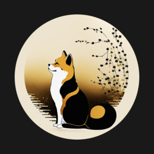 Shiba Inu Dog, Japanese Art, Full moon T-Shirt