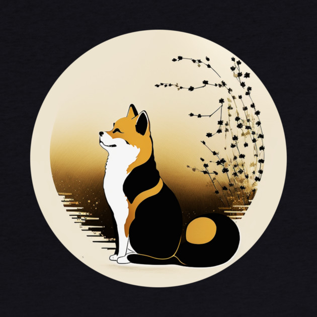 Shiba Inu Dog, Japanese Art, Full moon by logiamerch