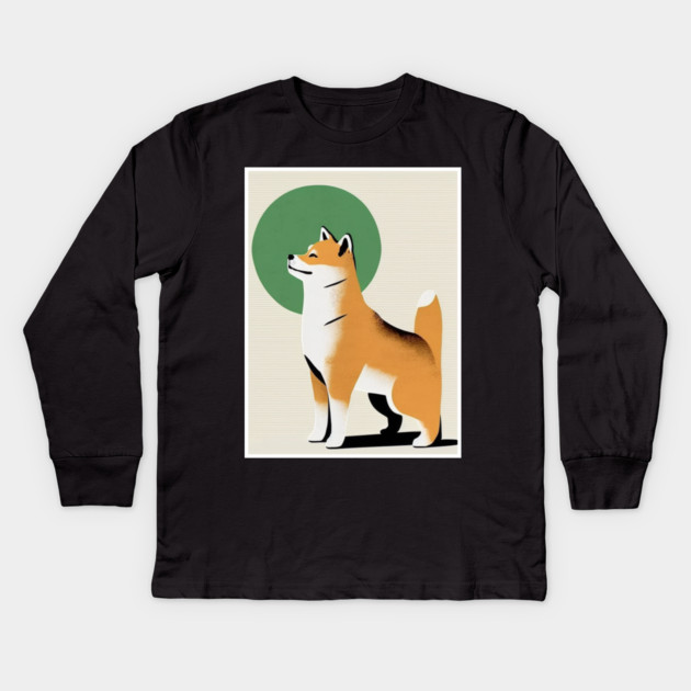 Shiba Inu Dog, Japanese Art Kids Long Sleeve T-Shirt by logiamerch