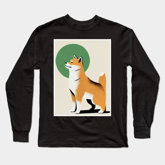 Shiba Inu Dog, Japanese Art Long Sleeve T-Shirt by logiamerch