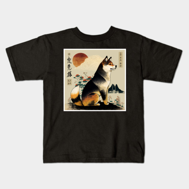 Shiba Inu Dog, Japanese Art Kids T-Shirt by logiamerch