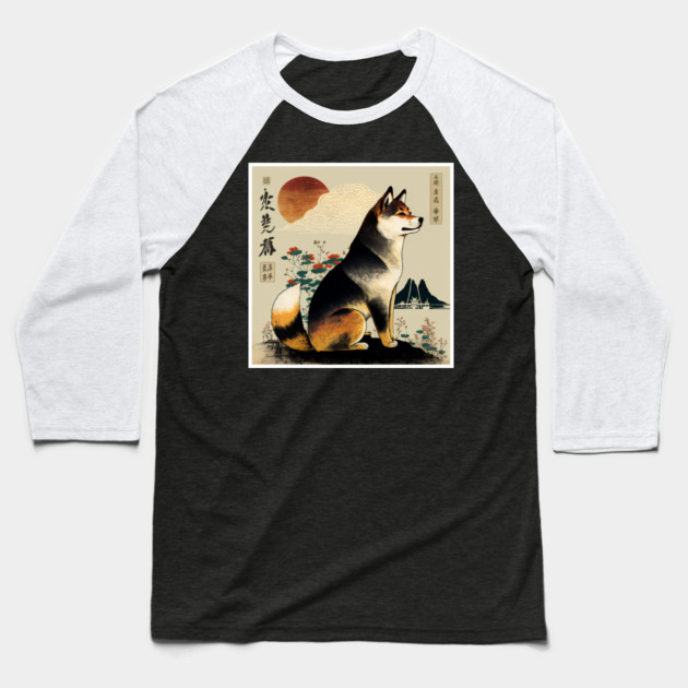 Shiba Inu Dog, Japanese Art Baseball T-Shirt by logiamerch