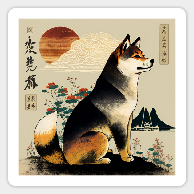 Shiba Inu Dog, Japanese Art Sticker by logiamerch