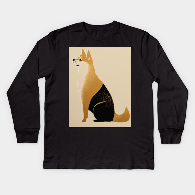 Shiba Inu Dog, Japanese Art, Minimalist Kids Long Sleeve T-Shirt by logiamerch
