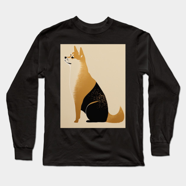 Shiba Inu Dog, Japanese Art, Minimalist Long Sleeve T-Shirt by logiamerch