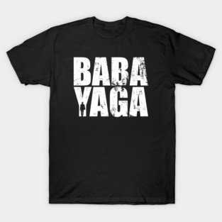 BABA YAGA White Distressed Text Typography T-Shirt