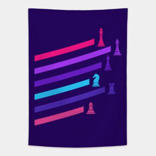 Cyberpunk Neon Chess Pieces Tapestry