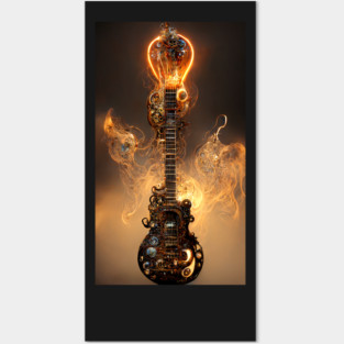 Glowing fire electric guitar Posters and Art