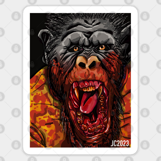 Nope “No Monkey Business” Gordy The Chimpanzee portrait (digital) Sticker by StagArtStudios