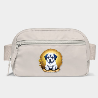 White Havanese Puppy Dog with Black Ears in a Golden Spring Setting Bag