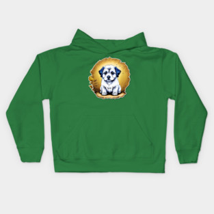 White Havanese Puppy Dog with Black Ears in a Golden Spring Setting Kids Hoodie
