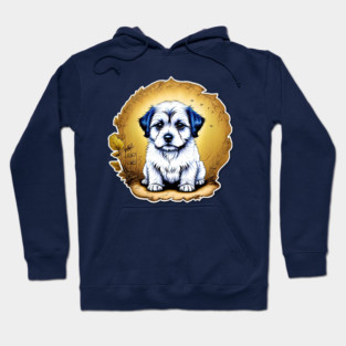 White Havanese Puppy Dog with Black Ears in a Golden Spring Setting Hoodie
