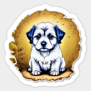White Havanese Puppy Dog with Black Ears in a Golden Spring Setting Magnet