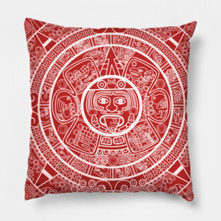 Aztec Calendar - white design Pillow