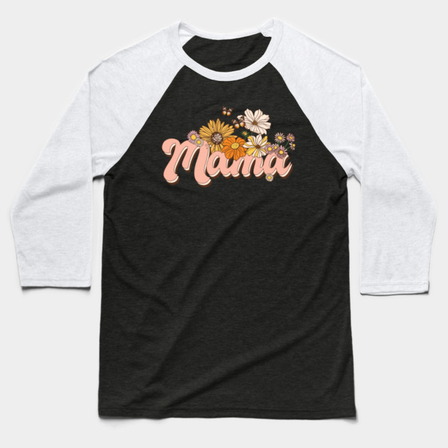 Floral Retro Mama Gift Baseball T-Shirt by The WYLD Tribe