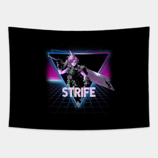 Final Fantasy VII Cloud Strife Retro 80s Neon Landscape Tapestry