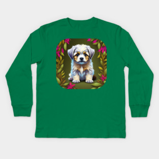 Havanese Puppy with White and Light Brown Markings Kids Long Sleeve T-Shirt