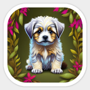 Havanese Puppy with White and Light Brown Markings Sticker