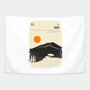 Sicily Italy Vintage Minimal Retro Travel Poster Tapestry