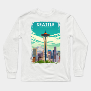 Seattle Washington State Travel Poster Long Sleeve T-Shirt
