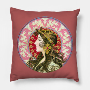 1905 Art Nouveau Portrait of a Beautiful Woman Pillow