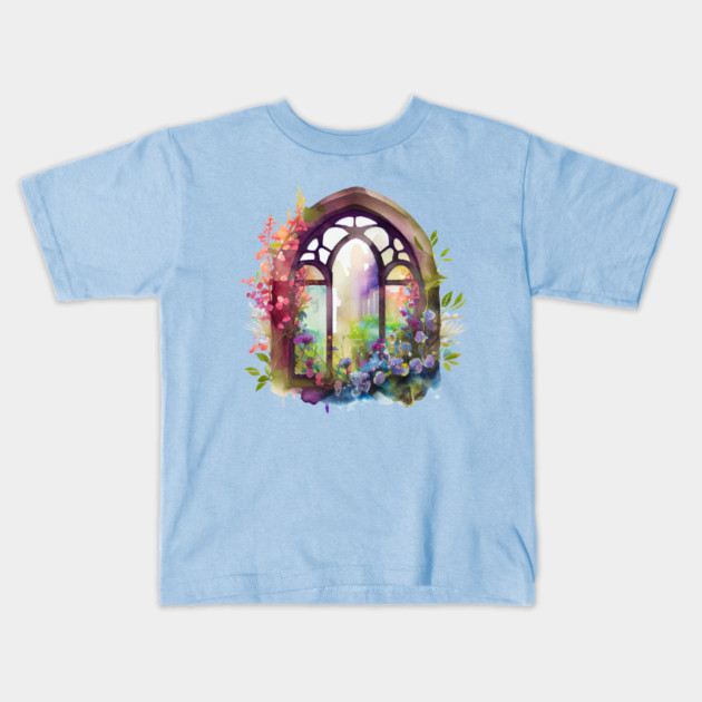 Rainbow Floral Church  Window Kids T-Shirt by Luxinda