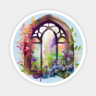Rainbow Floral Church  Window Magnet