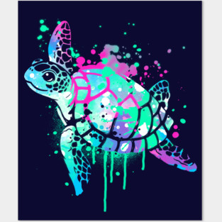 Fluo sea turtle Posters and Art