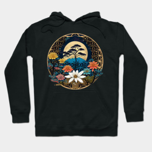 Sacred Geometry Flower of Life with Japanese Long Life Tree Hoodie
