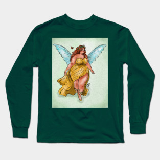 Pretty chubby spring fairy (with background) Long Sleeve T-Shirt