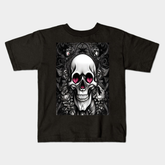 ROMANTIC SKULL Kids T-Shirt by Prinyos