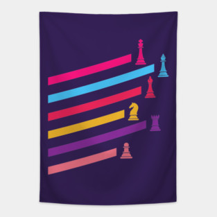 Synthwave 80s Chess Pieces Tapestry