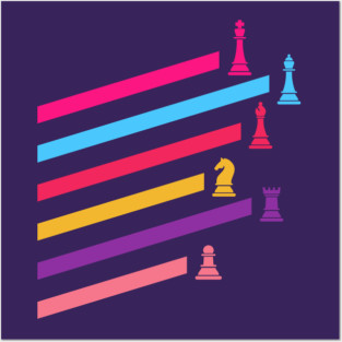Synthwave 80s Chess Pieces Posters and Art
