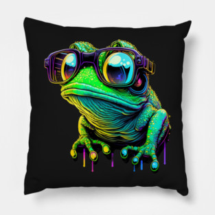 Synthwave/Retrowave neon FROG with Glasses Pillow
