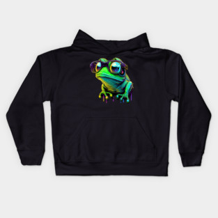 Synthwave/Retrowave neon FROG with Glasses Kids Hoodie