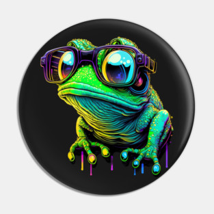 Synthwave/Retrowave neon FROG with Glasses Pin