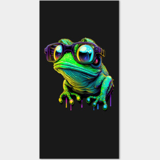 Synthwave/Retrowave neon FROG with Glasses Posters and Art