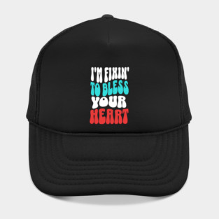 Retro "Fixin' To Bless Your Heart" Tee Shirt in Red, White, and Blue Hat