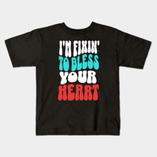 Retro "Fixin' To Bless Your Heart" Tee Shirt in Red, White, and Blue Kids T-Shirt