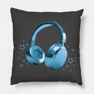 Blue Headphones Pillow