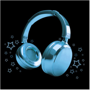 Blue Headphones Posters and Art