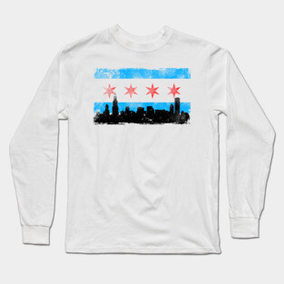 Chicago Flag - Distressed Long Sleeve T-Shirt