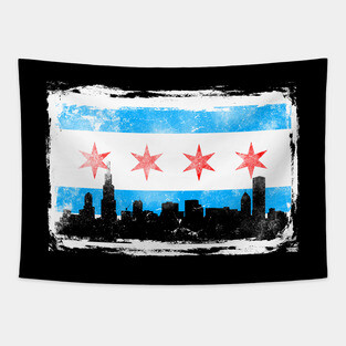 CHICAGO FLAG W/ WHITE BG - DISTRESSED Tapestry