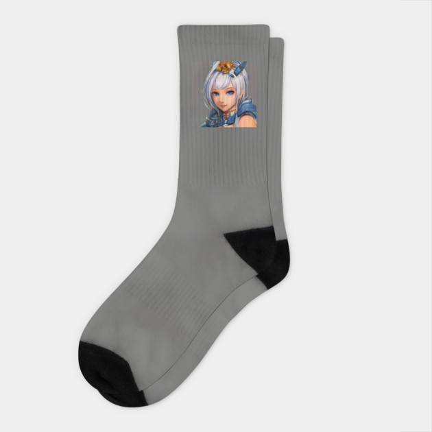 anime girl white hair cosplay Socks by animegirlnft